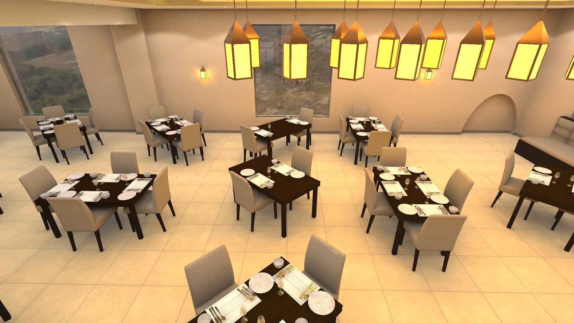 Restaurant Low-poly 3D model_5