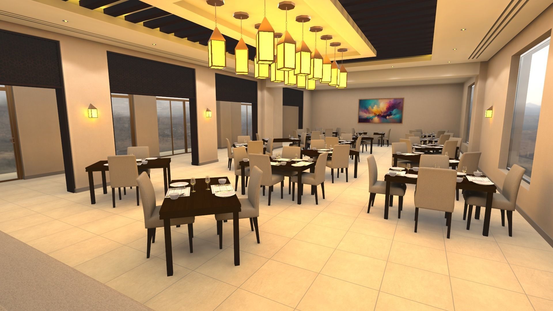 Restaurant Low-poly 3D model_4