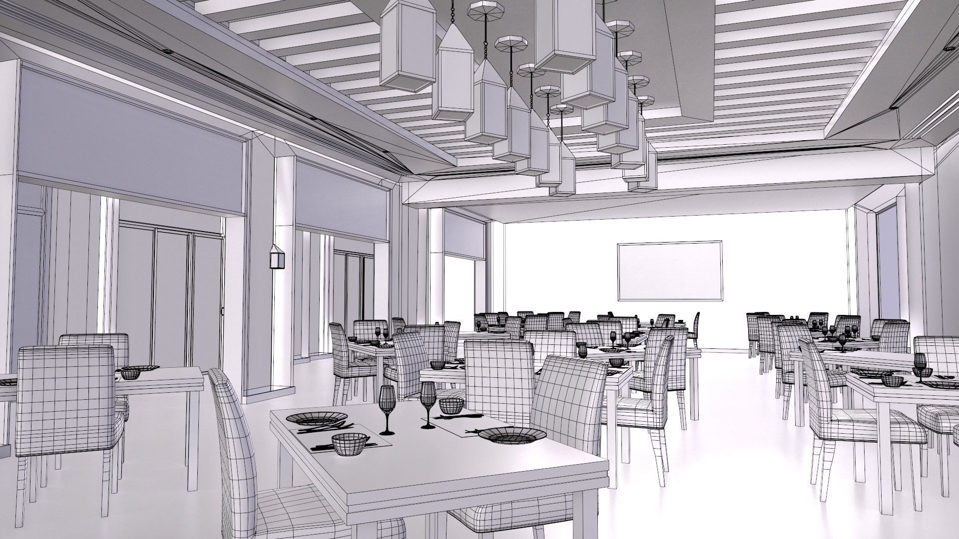 Restaurant Low-poly 3D model_6