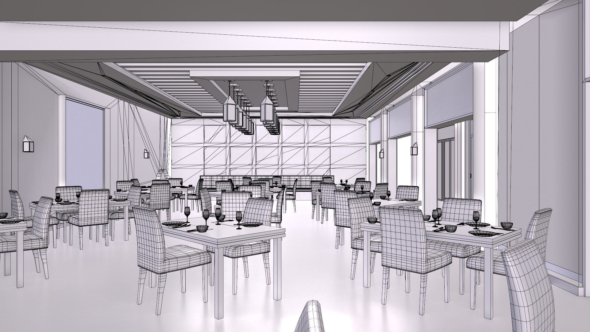 Restaurant Low-poly 3D model_7