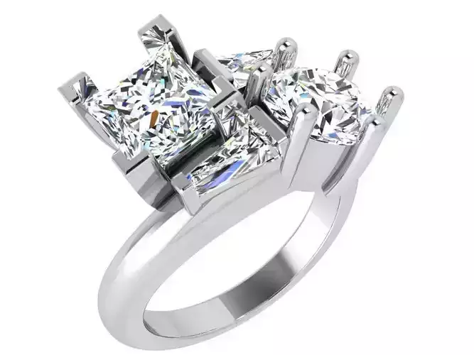 Princess and Round Cut Diamond Spiral Ring 3907