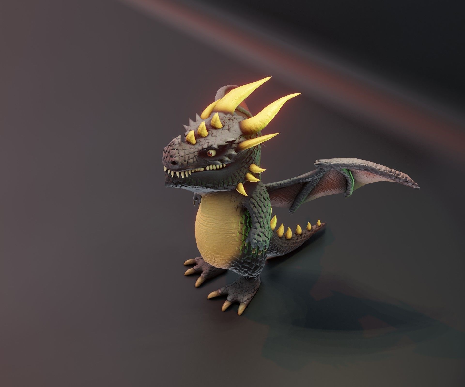 Cartoon Black Dragon Rigged 3D Model Low-poly 3D model_3