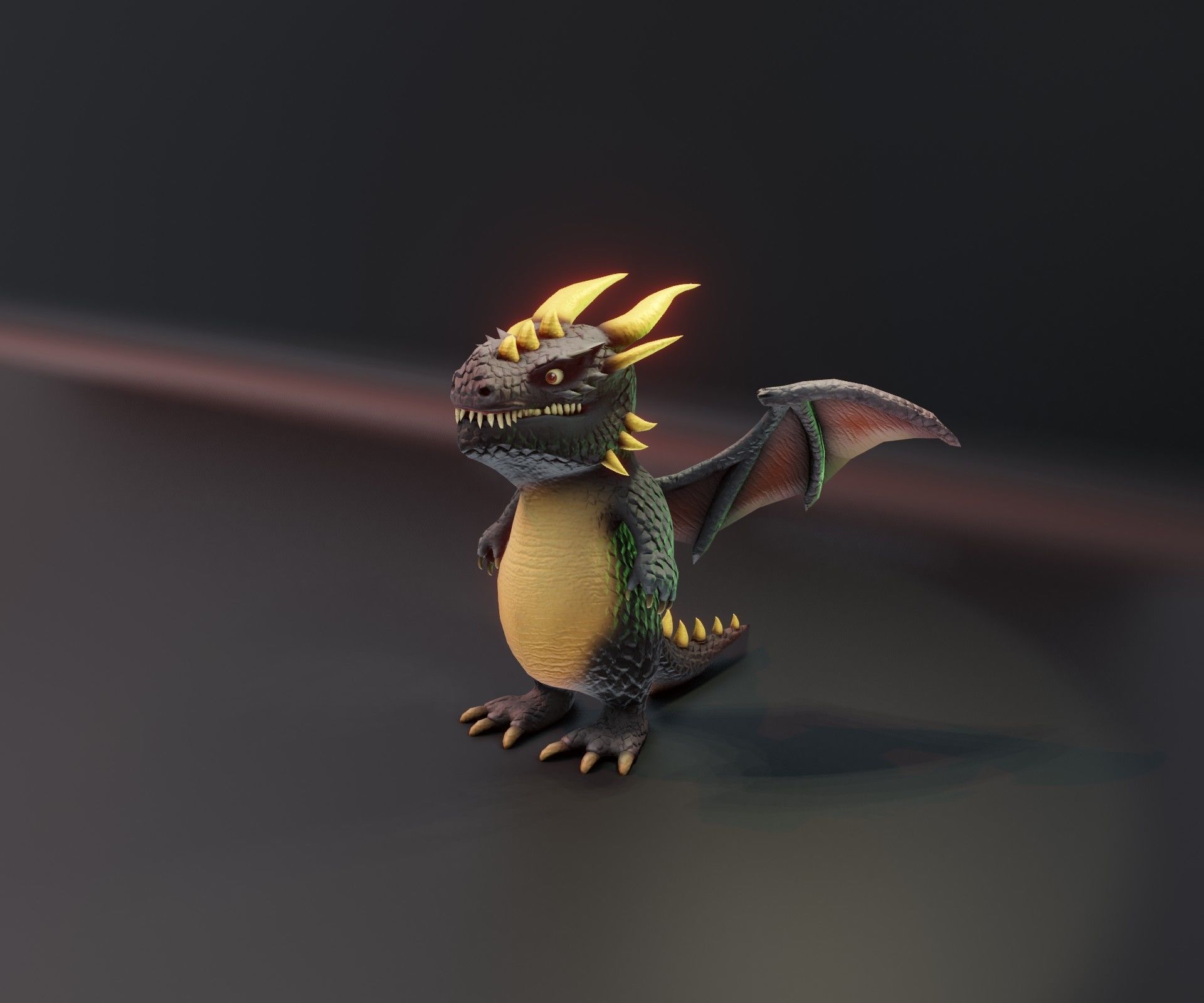 Cartoon Black Dragon Rigged 3D Model Low-poly 3D model_12