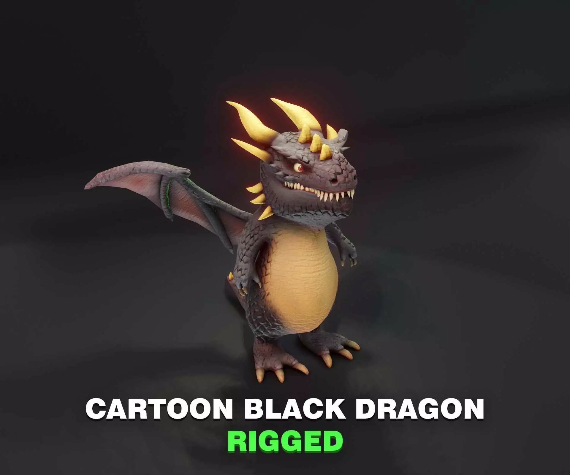Cartoon Black Dragon Rigged 3D Model Low-poly 3D model_0
