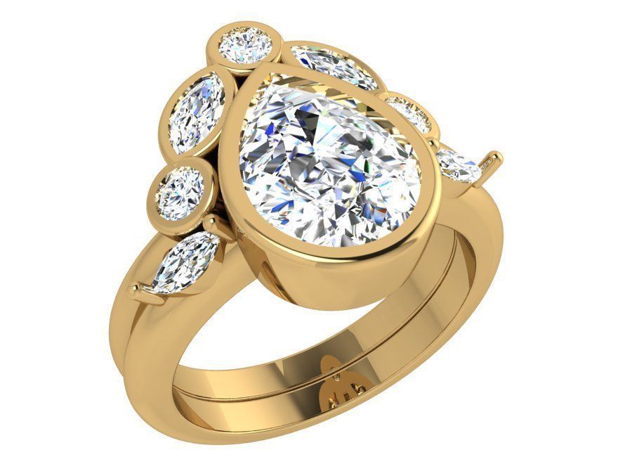 Pear Cut Diamond Ring Set 3923 3D print model_1