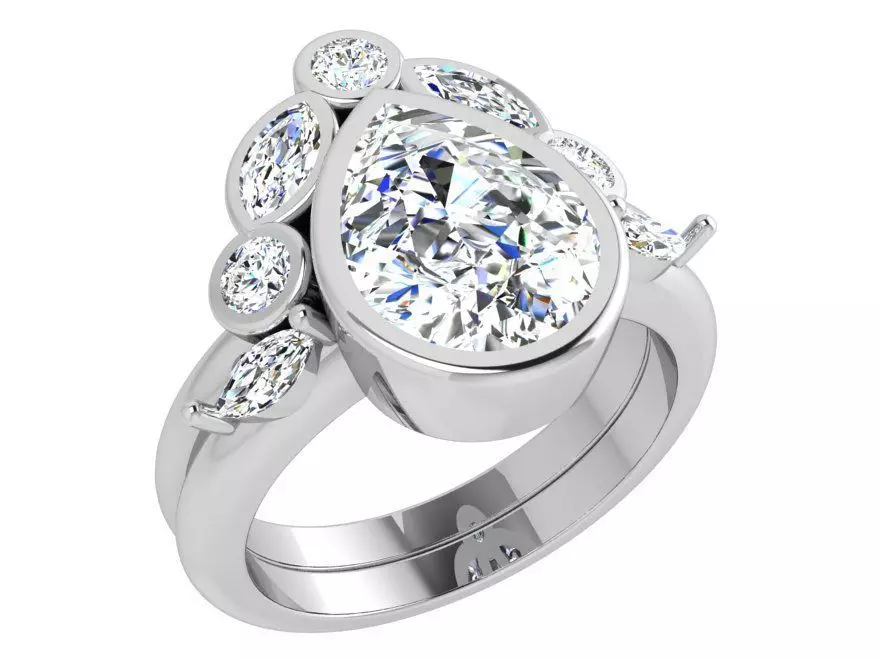 Pear Cut Diamond Ring Set 3923 3D print model_0