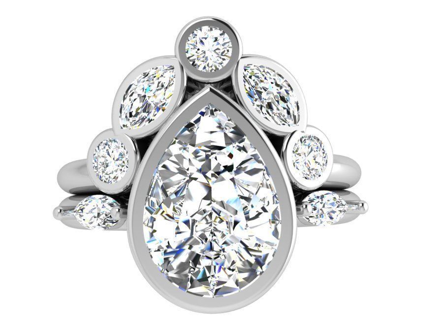 Pear Cut Diamond Ring Set 3923 3D print model_2