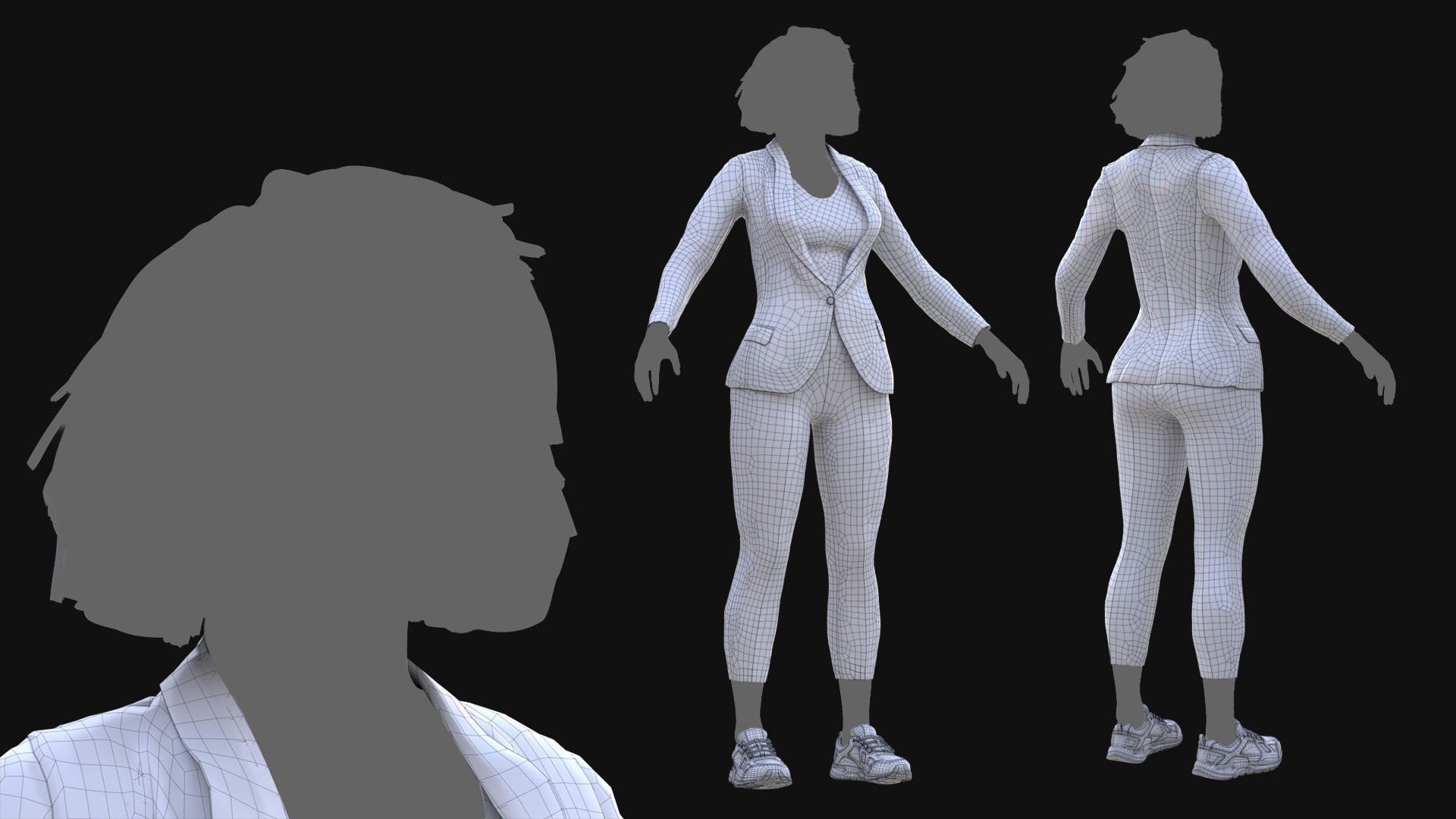 Female Business Suit Low-poly 3D model_6