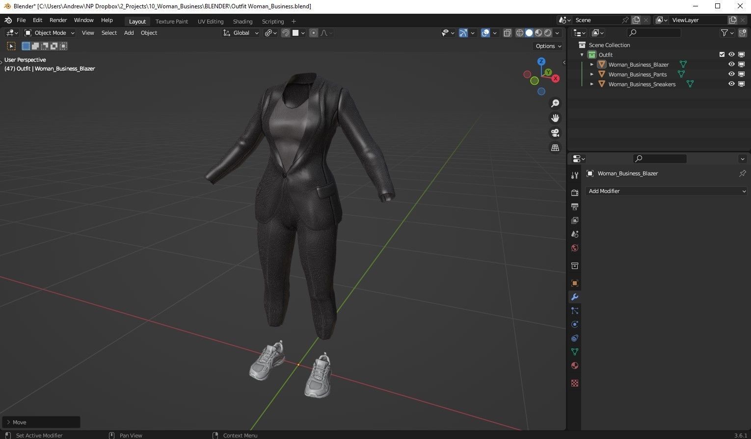 Female Business Suit Low-poly 3D model_5