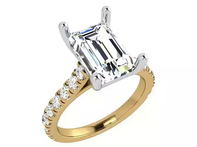 Emerald Cut Diamond Peg Setting Ring 3932