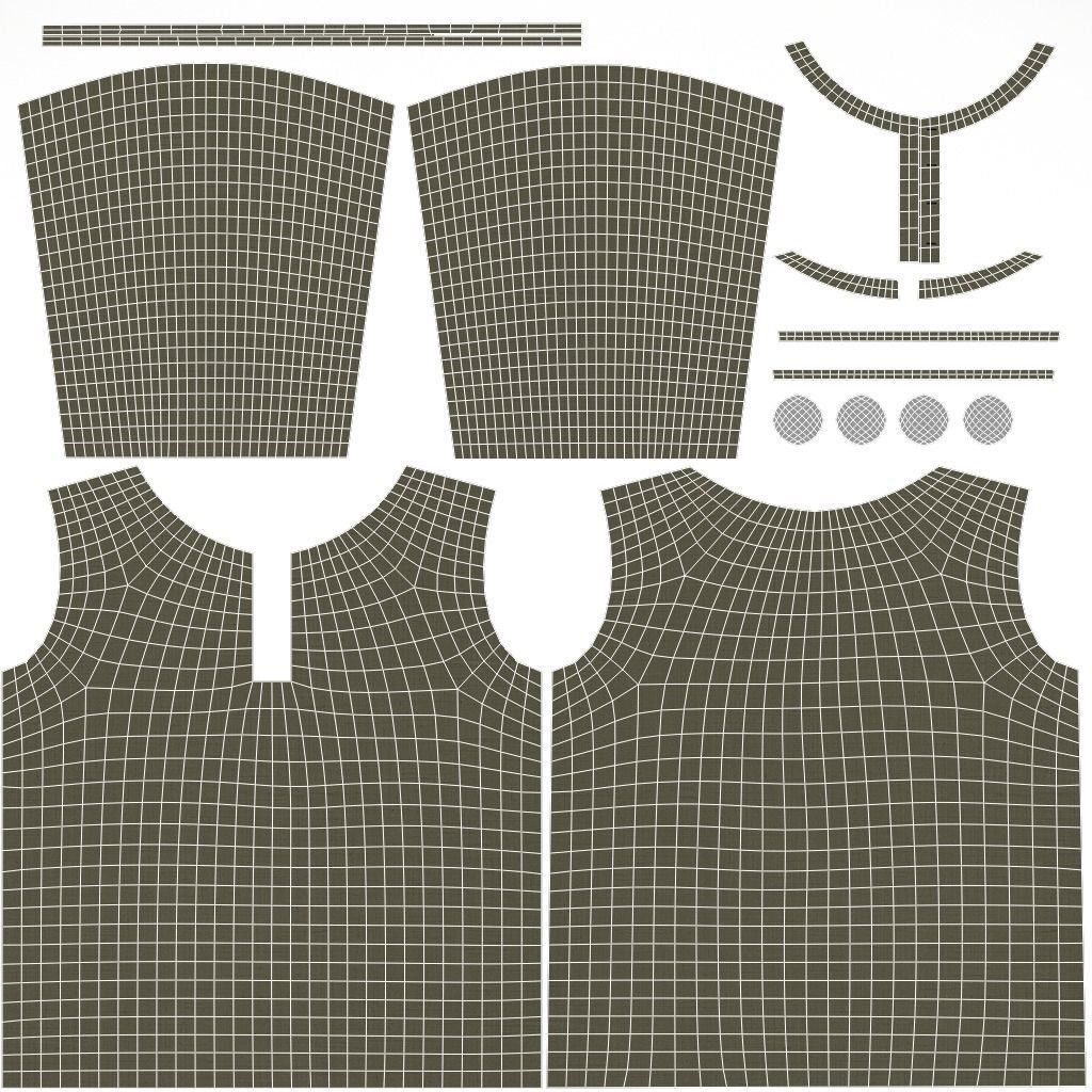 Henley collar T-shirt Male Low-poly 3D model_13