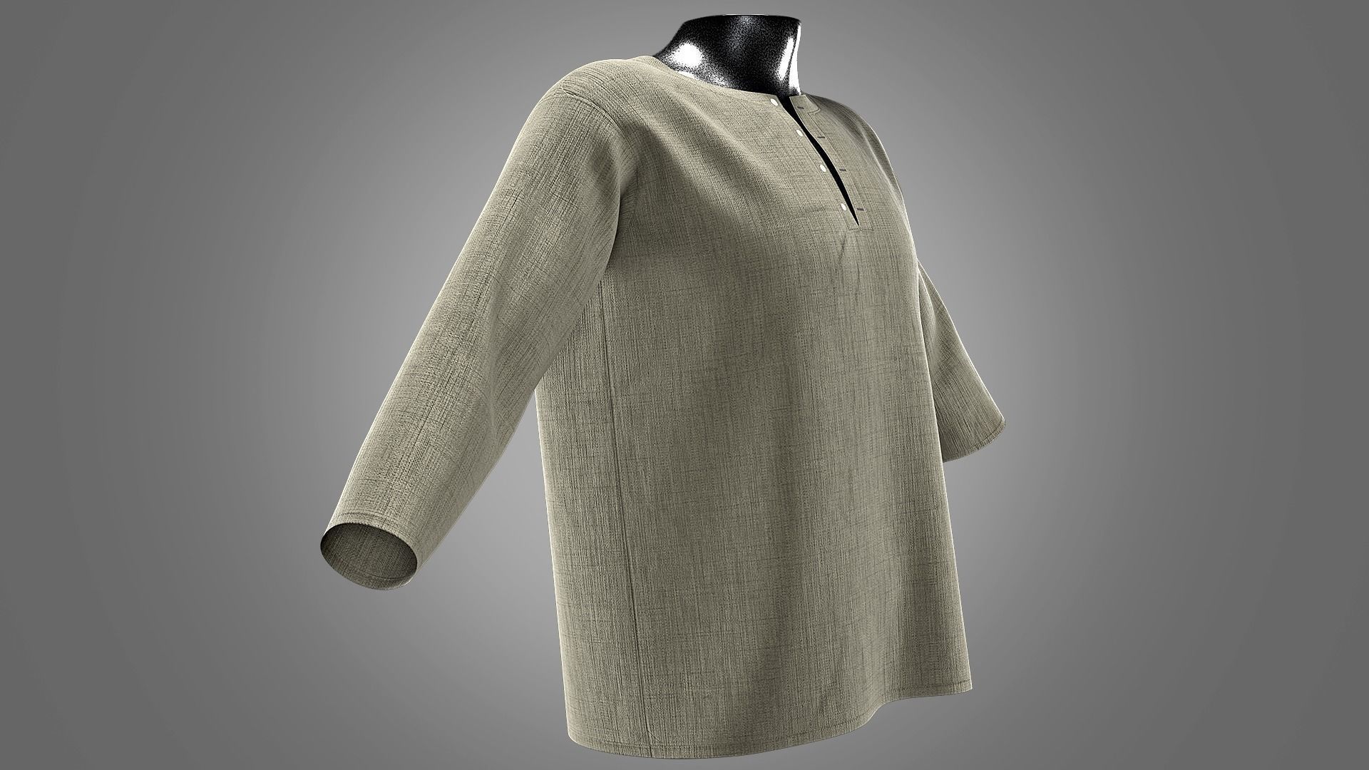 Henley collar T-shirt Male Low-poly 3D model_2