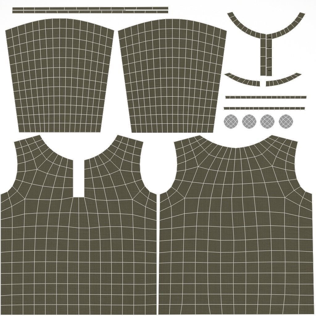 Henley collar T-shirt Male Low-poly 3D model_12