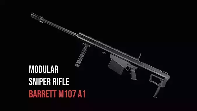 Modular Anti materiel sniper rifle Barrett M107A1 Low-poly 3D model
