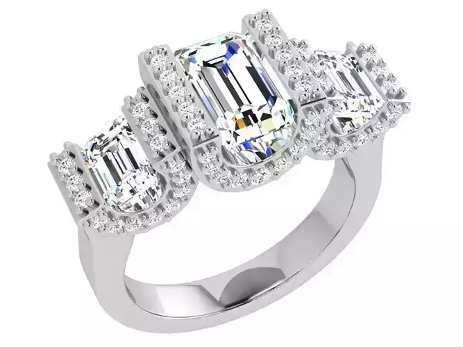 Three Stone Diamond Ring 3D Printable Model 3943