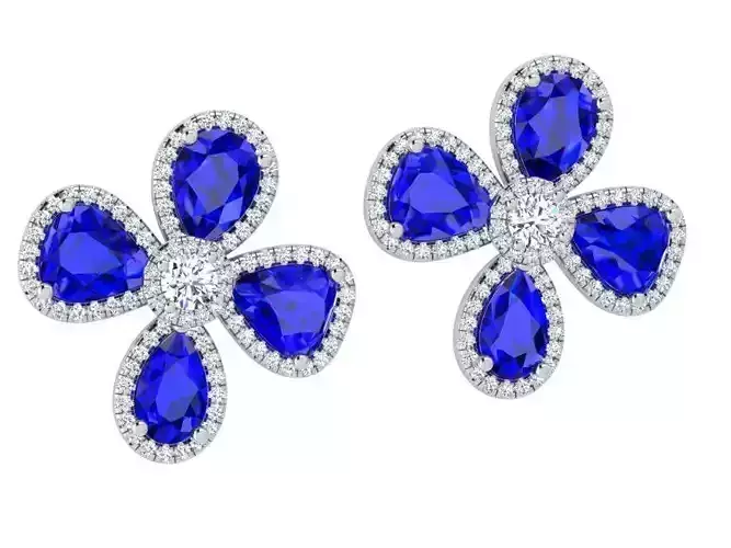 Flower Earrings With Sapphire and Diamonds 3945