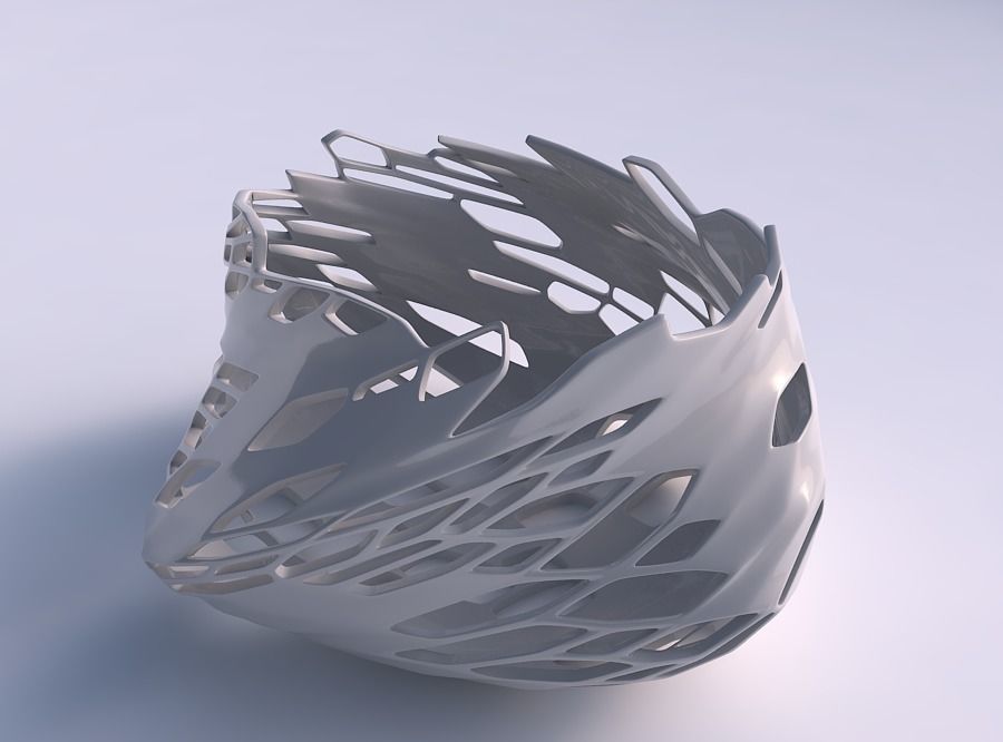 Bowl twisted elipse with organic skin with holes 3D print model_0