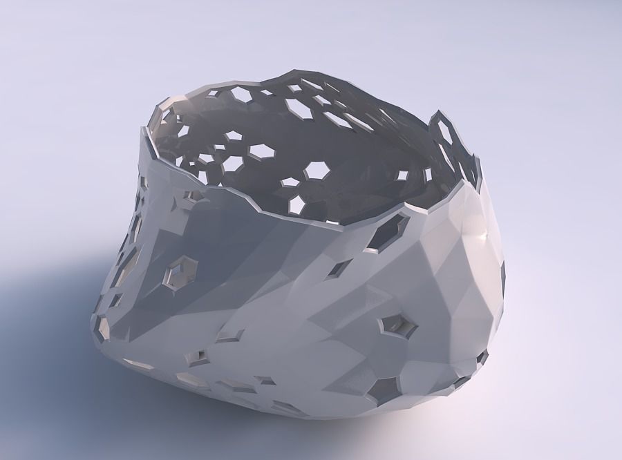 Bowl twisted elipse with twisted crystal skin with holes 3D print model_0