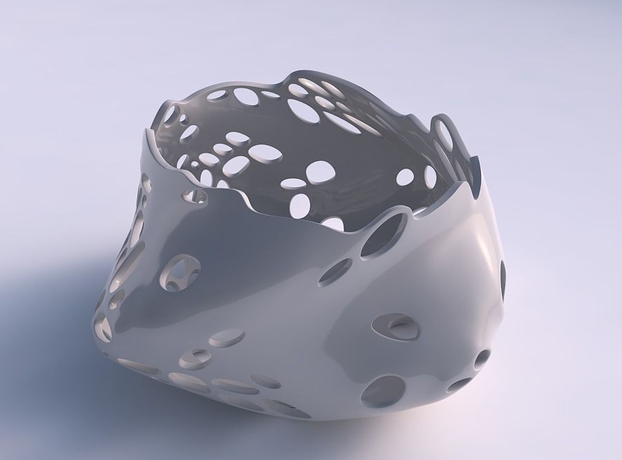 Bowl twisted elipse with twisted bubbles holes 3D print model_0