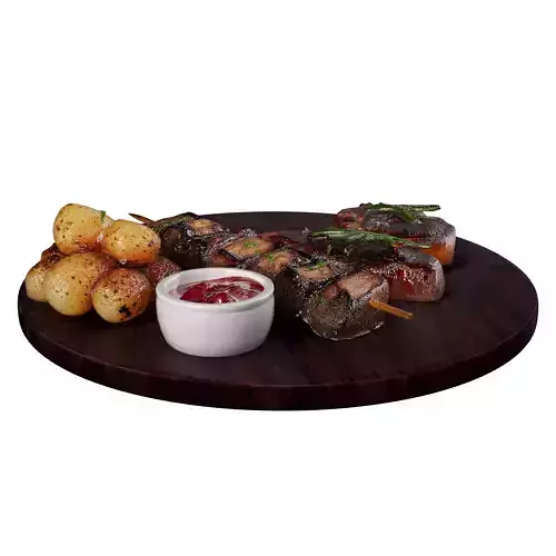 Set of barbecue with potatoes and steak