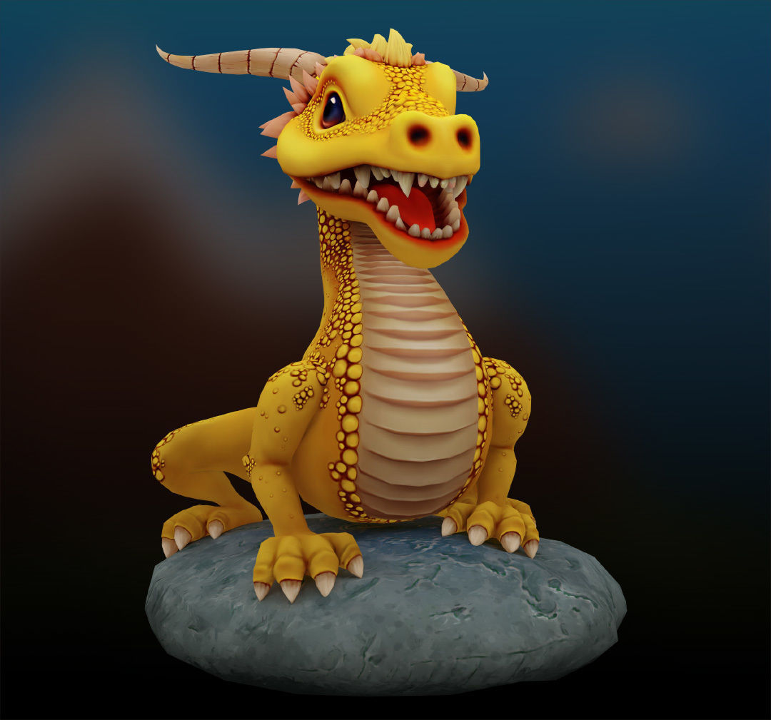 small wingless dragon Low-poly 3D model_5