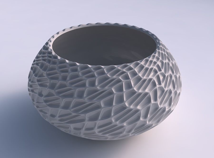 Bowl squeezed twisted with wavy grid piramides 3D print model_0