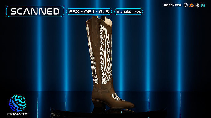 3D Scanned and Optimised Leather Cowboy Boots 3D model