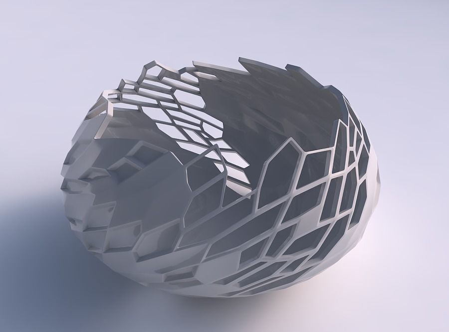 Bowl squeezed twisted with reptile skin with dents and holes 3D print model_0