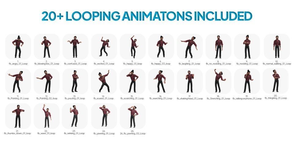 Hipster Man Cartoon Character Low-poly 3D model_2