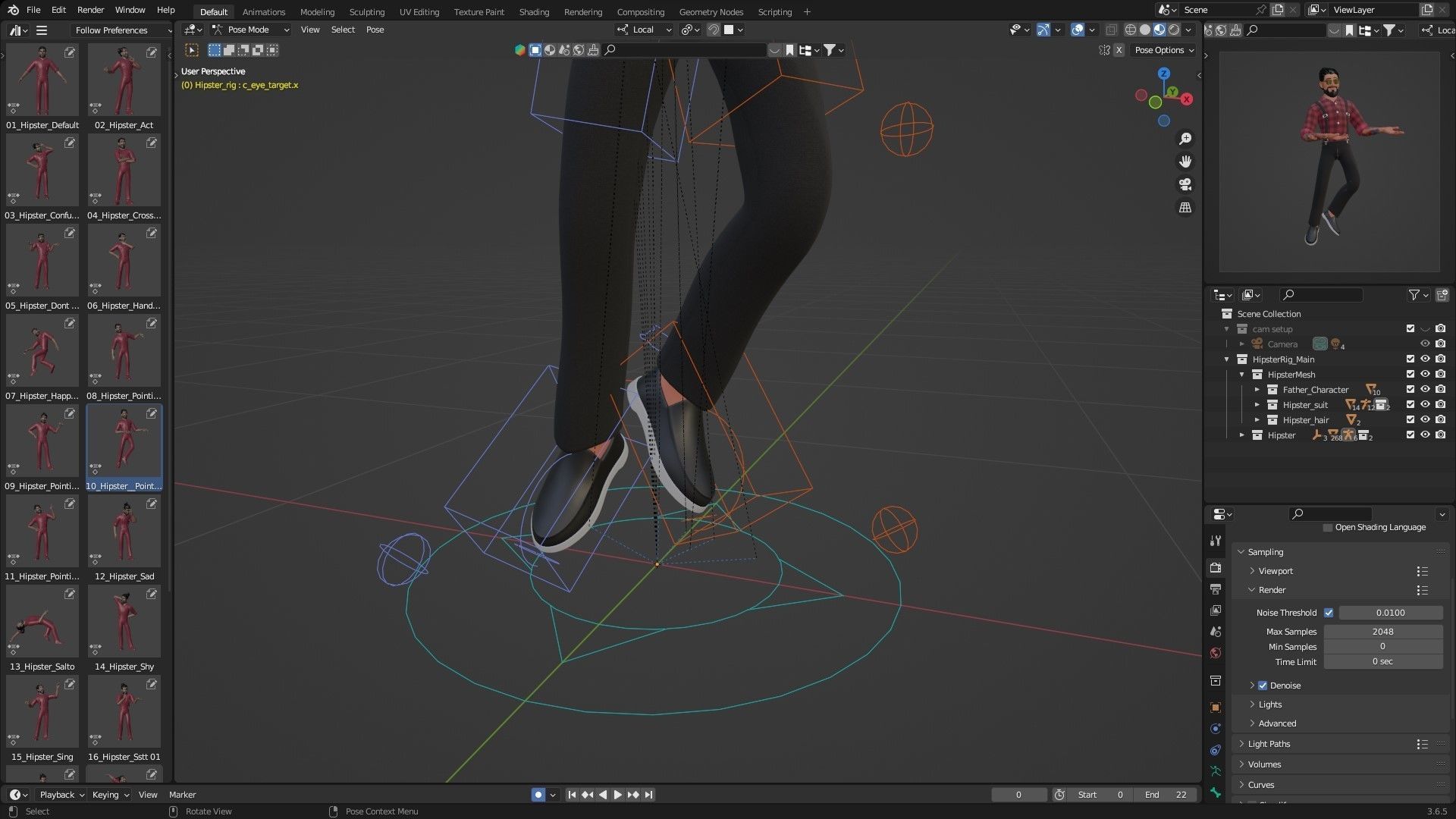 Hipster Man Cartoon Character Low-poly 3D model_11