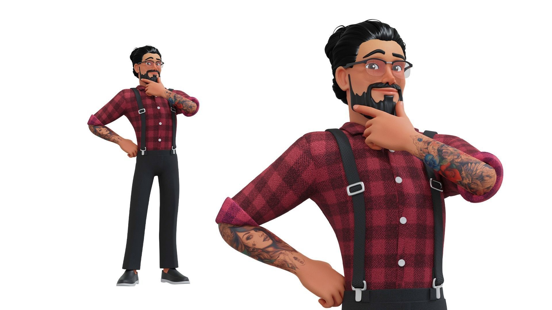 Hipster Man Cartoon Character Low-poly 3D model_5
