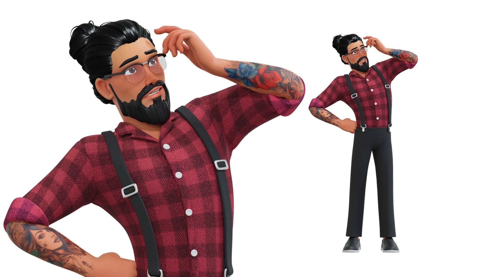 Hipster Man Cartoon Character Low-poly 3D model_18