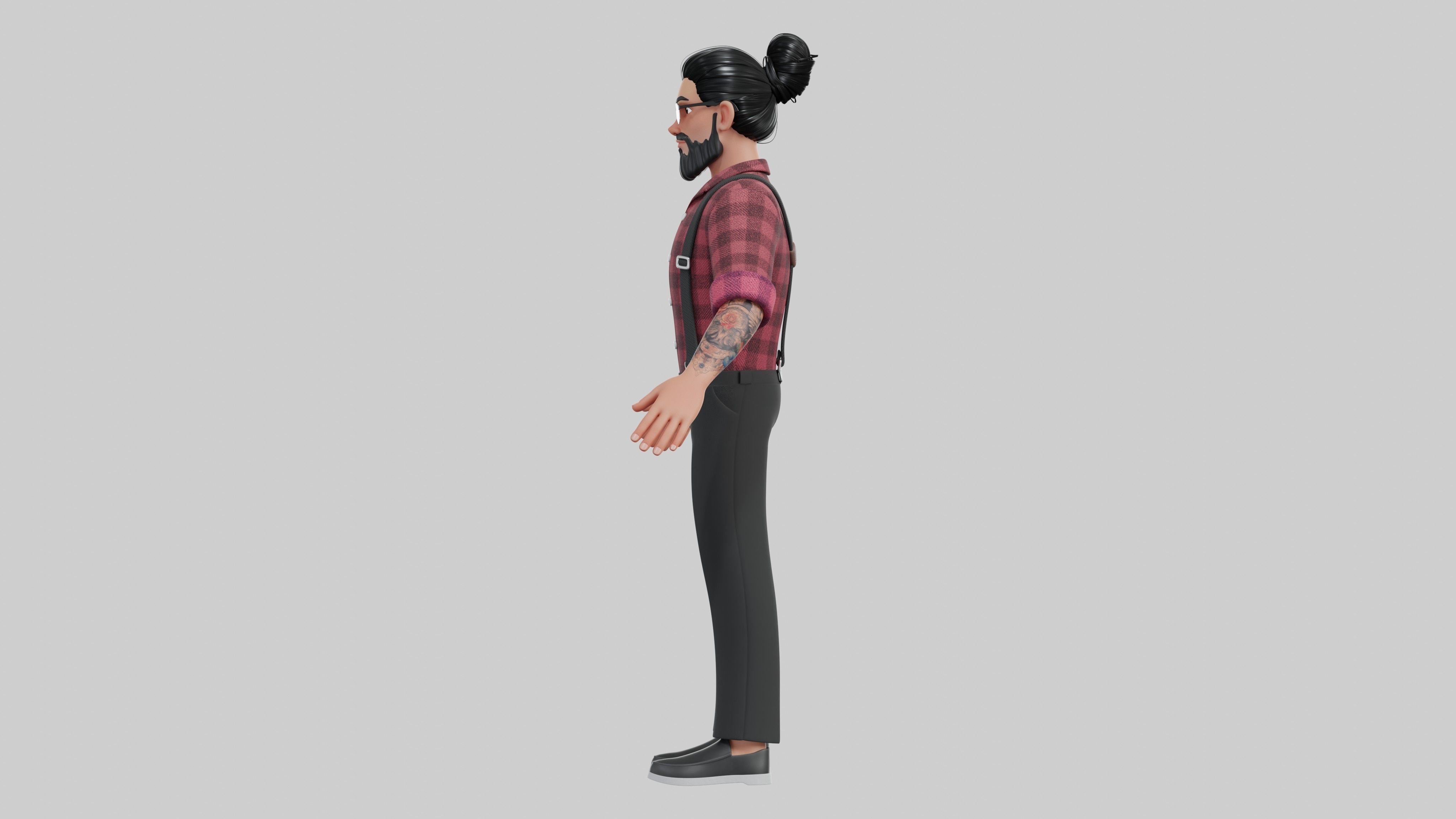 Hipster Man Cartoon Character Low-poly 3D model_14