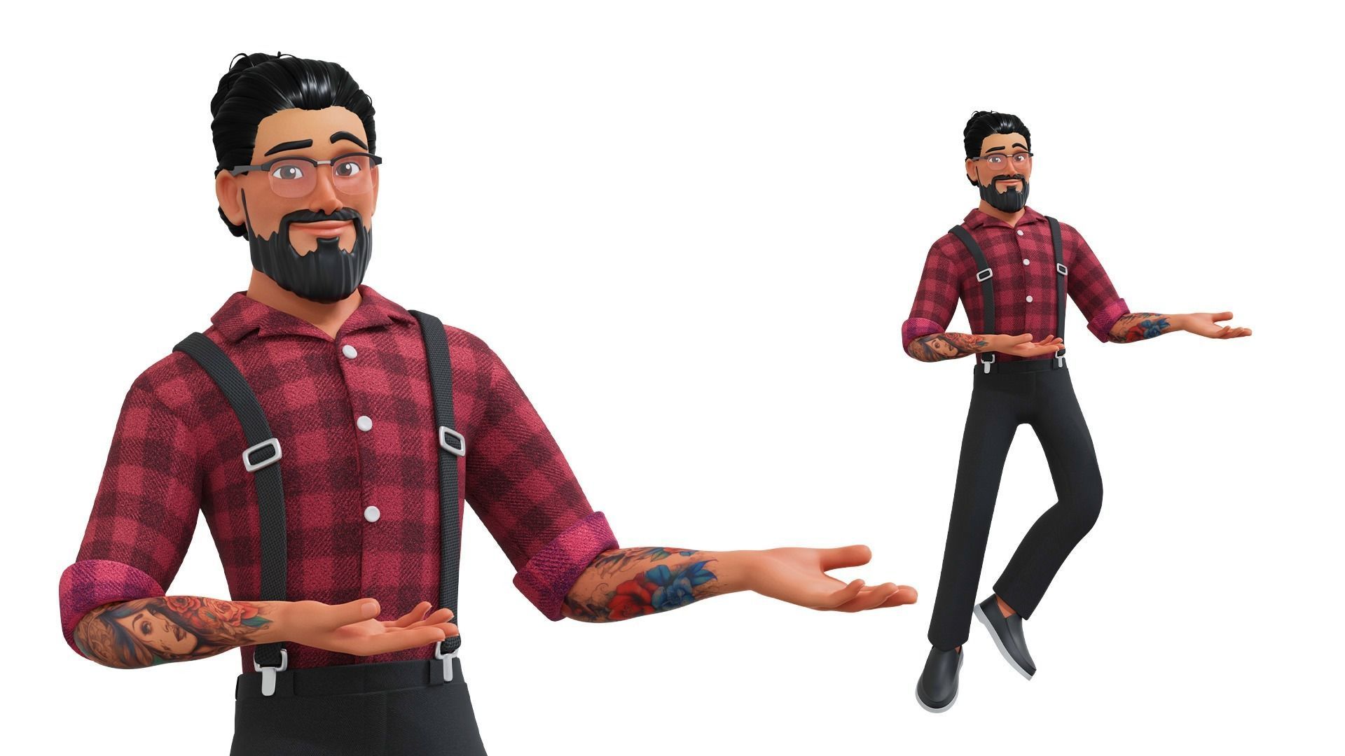 Hipster Man Cartoon Character Low-poly 3D model_26