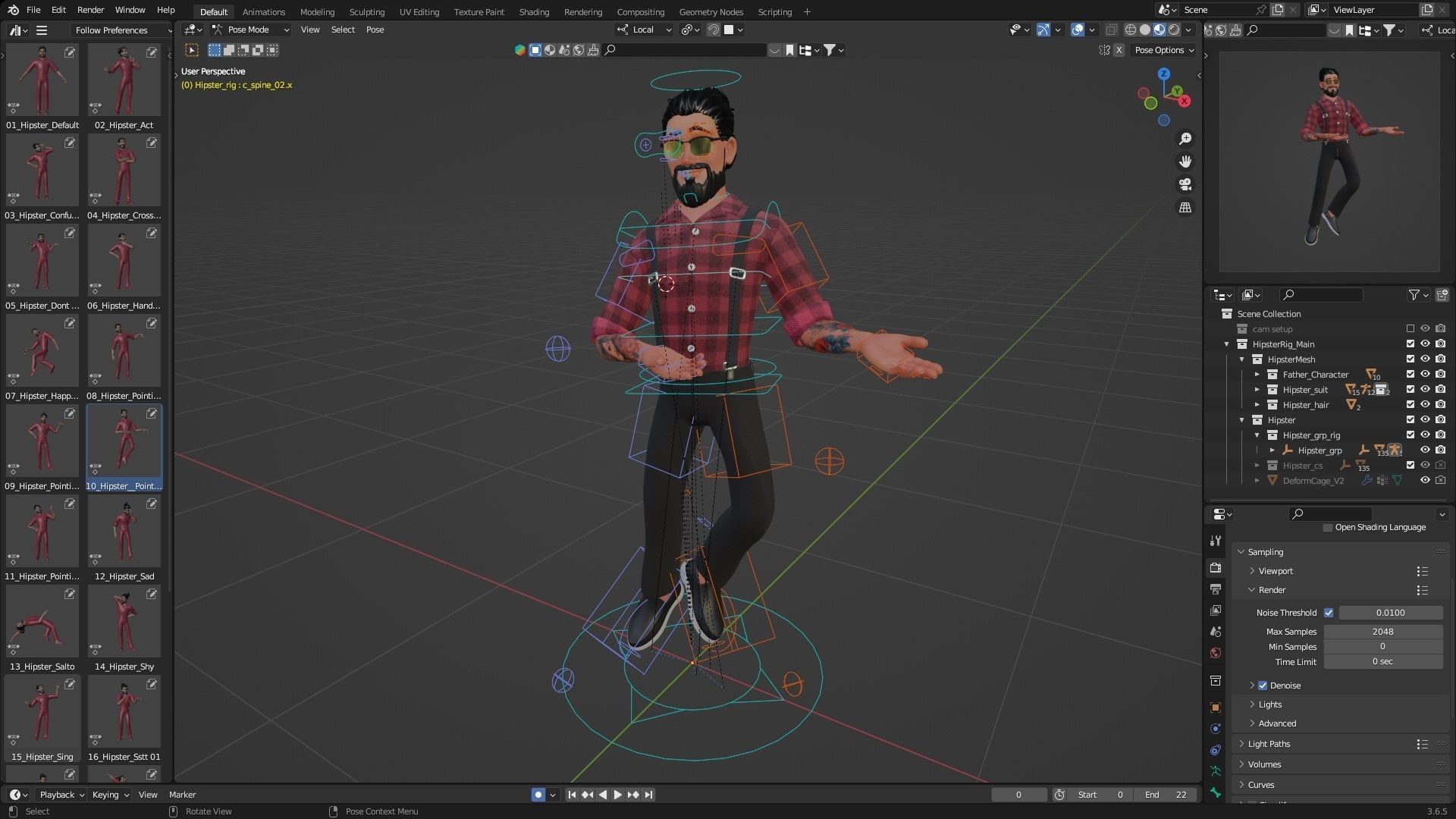 Hipster Man Cartoon Character Low-poly 3D model_6