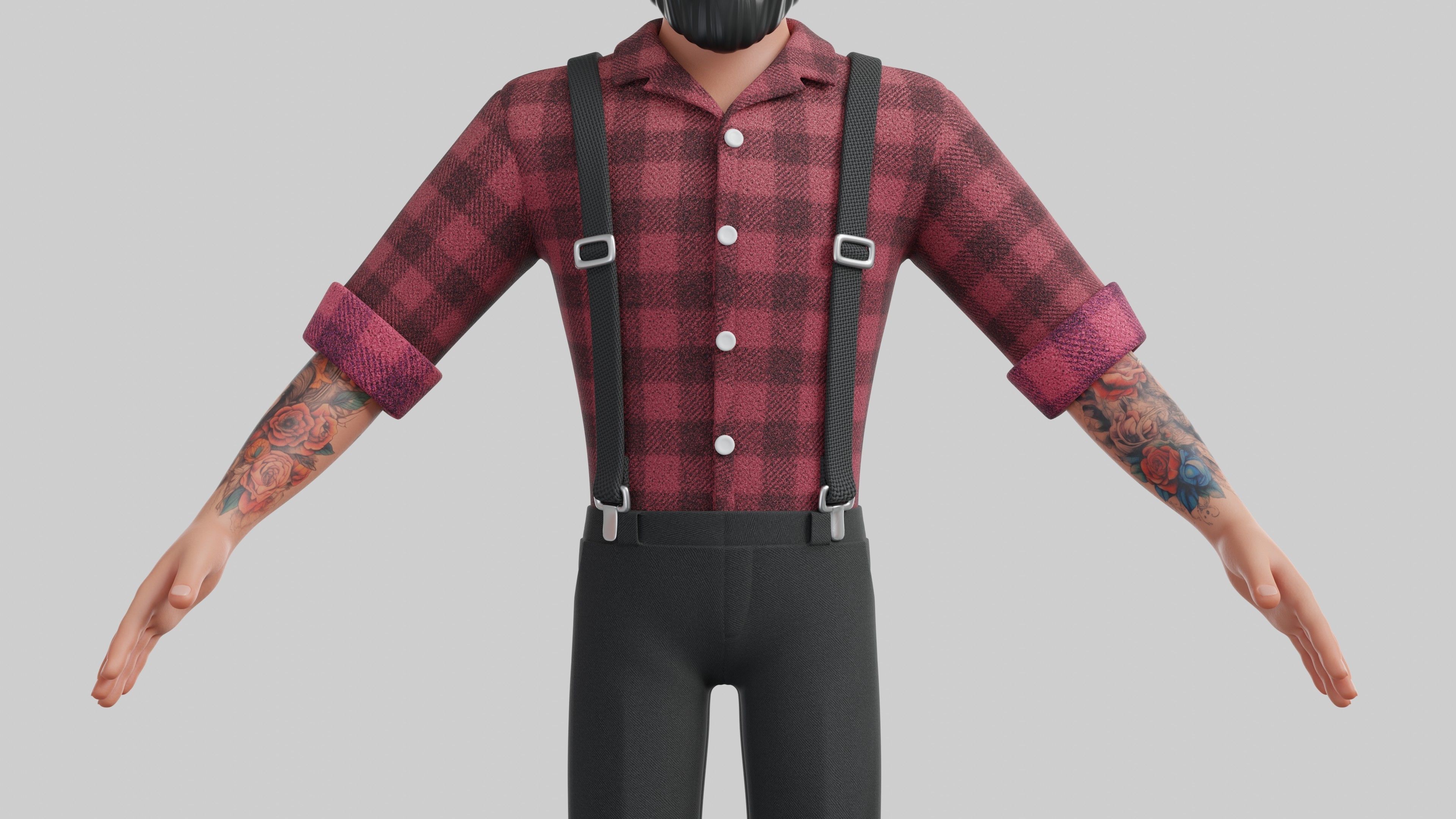 Hipster Man Cartoon Character Low-poly 3D model_17
