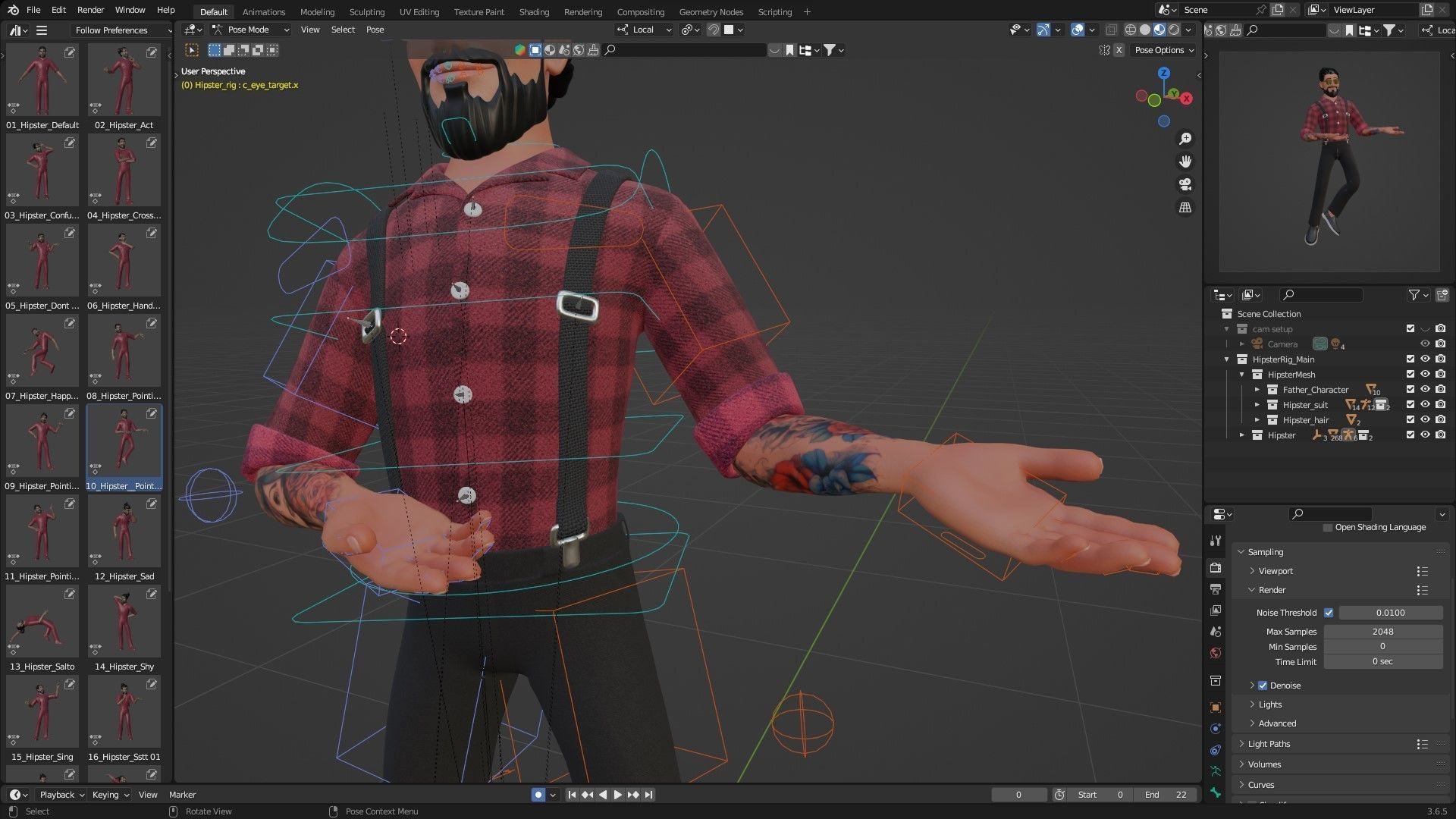 Hipster Man Cartoon Character Low-poly 3D model_9