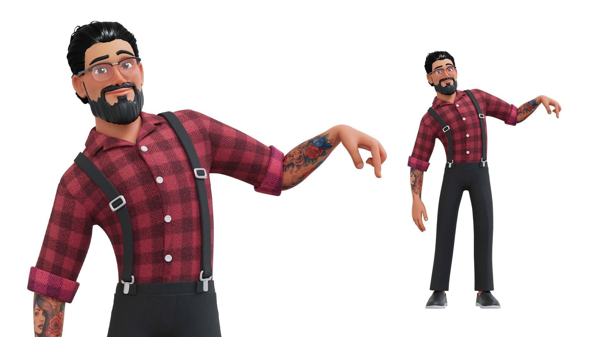 Hipster Man Cartoon Character Low-poly 3D model_12