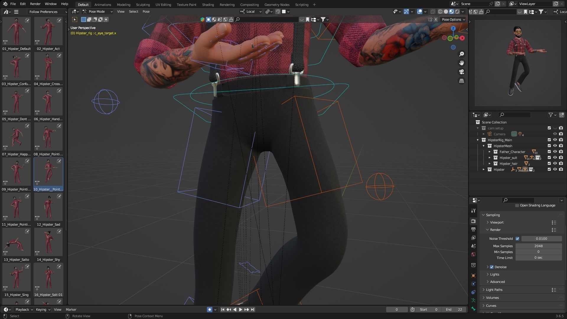 Hipster Man Cartoon Character Low-poly 3D model_10