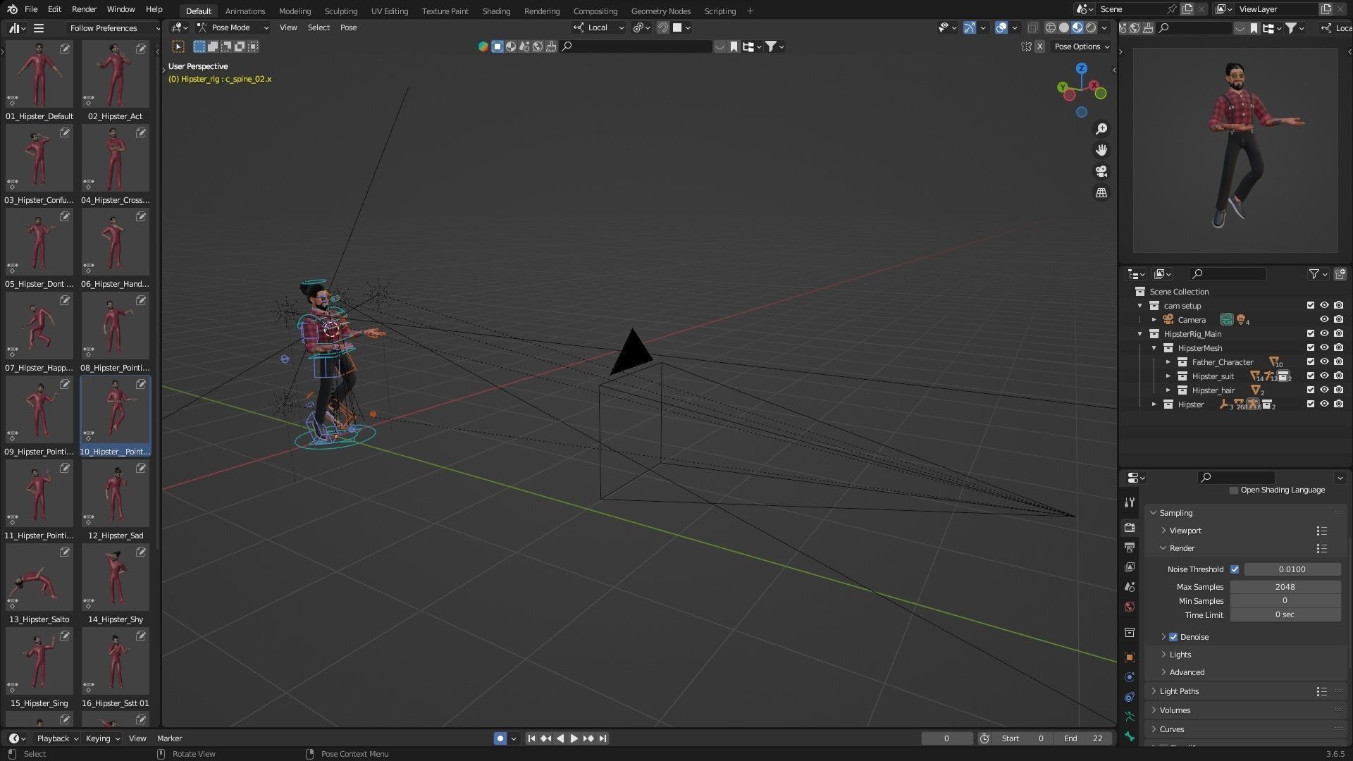 Hipster Man Cartoon Character Low-poly 3D model_27