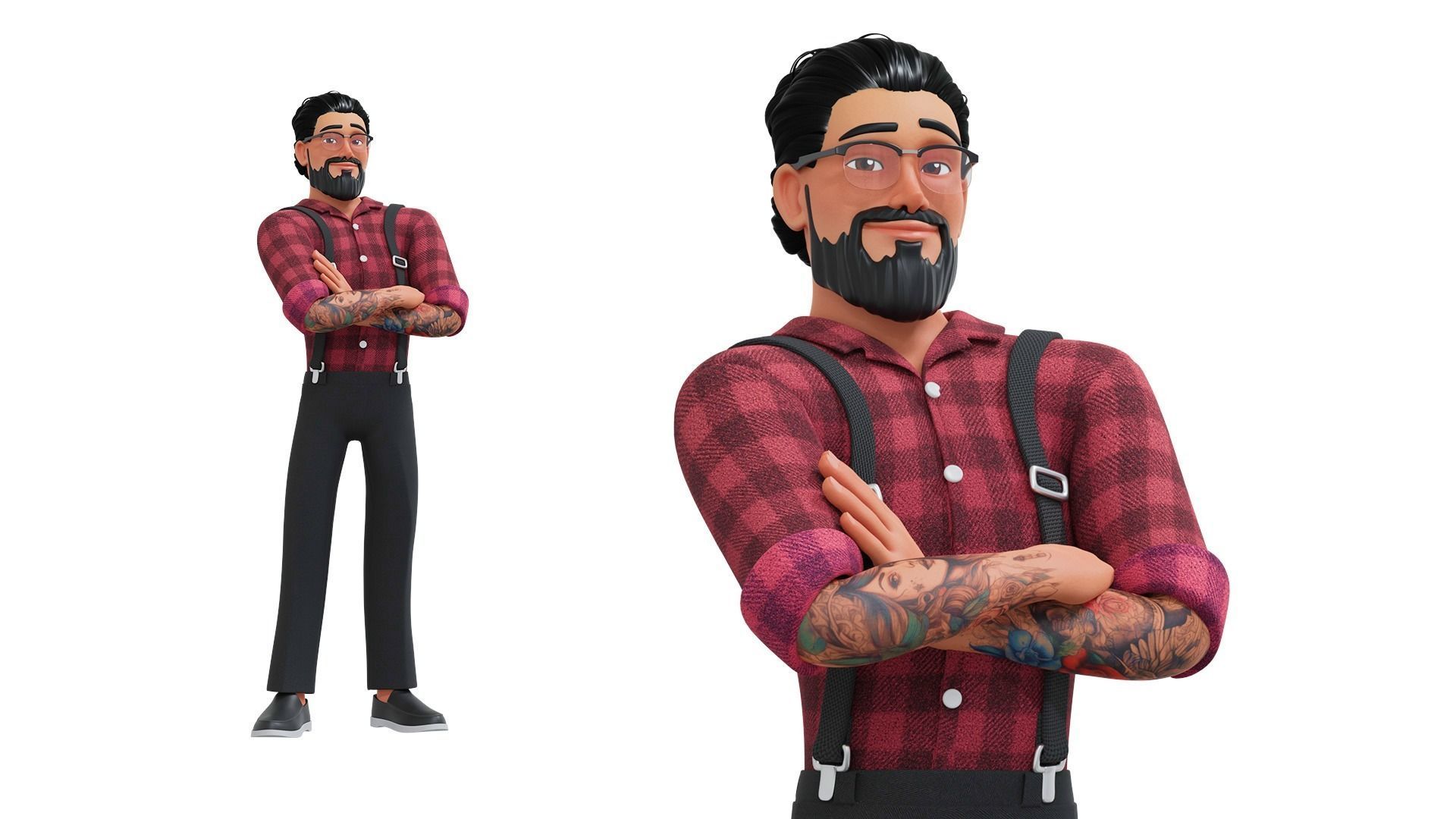 Hipster Man Cartoon Character Low-poly 3D model_7