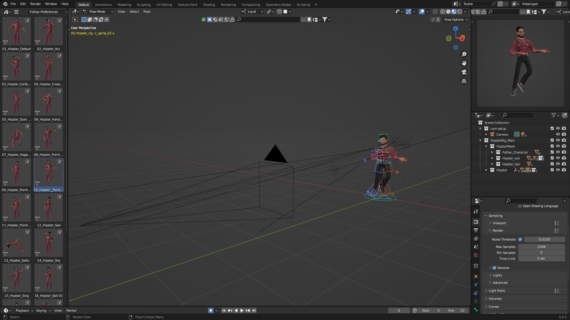 Hipster Man Cartoon Character Low-poly 3D model_28