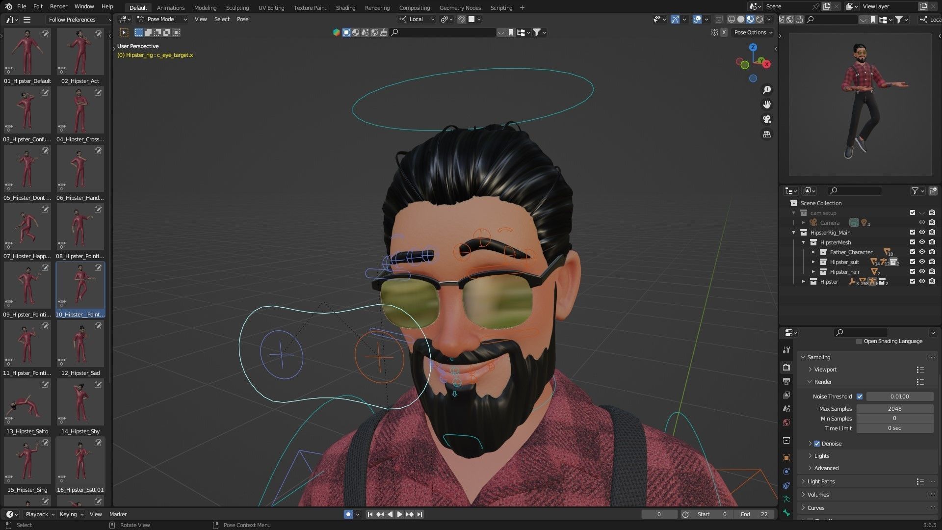 Hipster Man Cartoon Character Low-poly 3D model_8