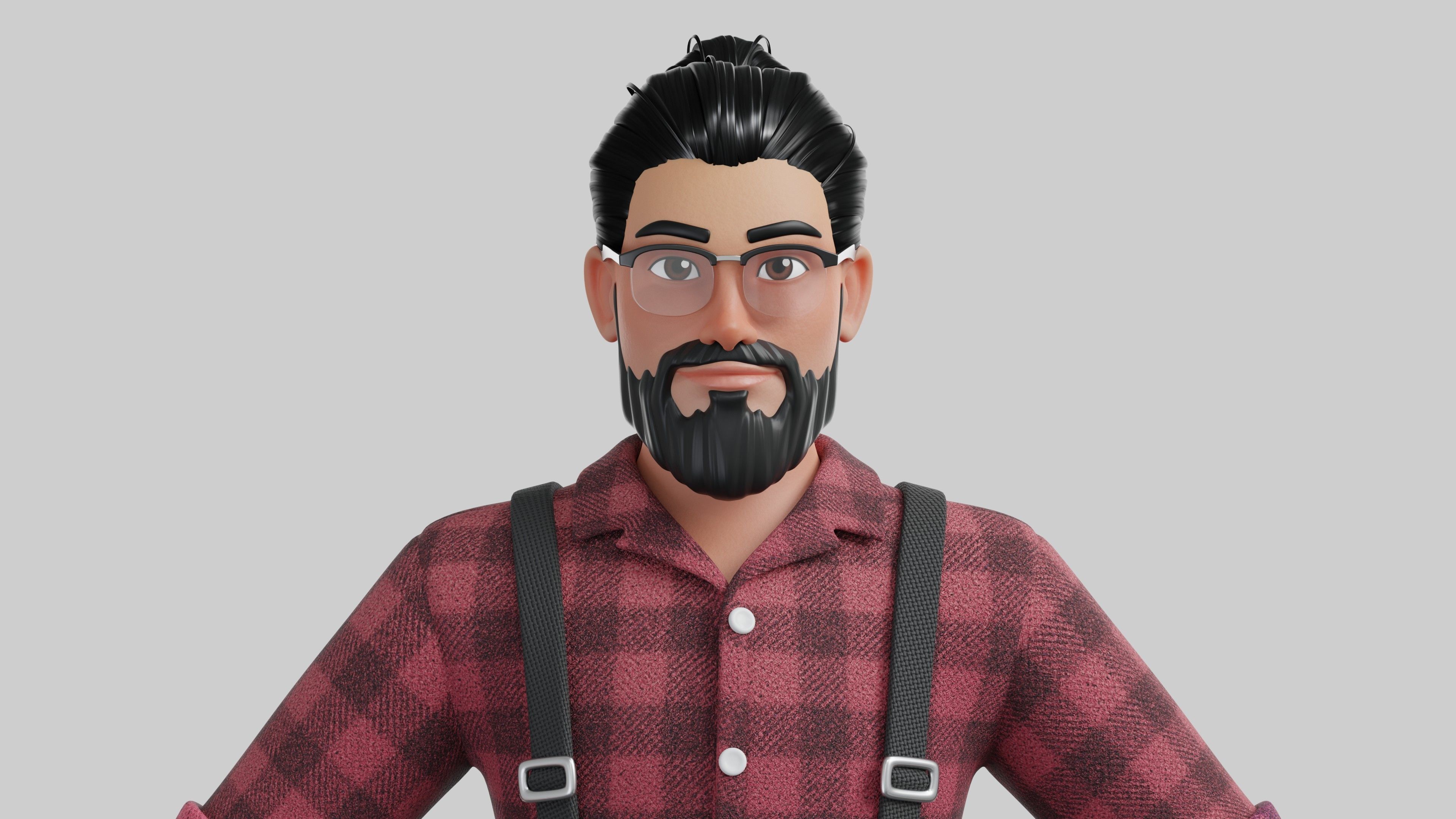 Hipster Man Cartoon Character Low-poly 3D model_16