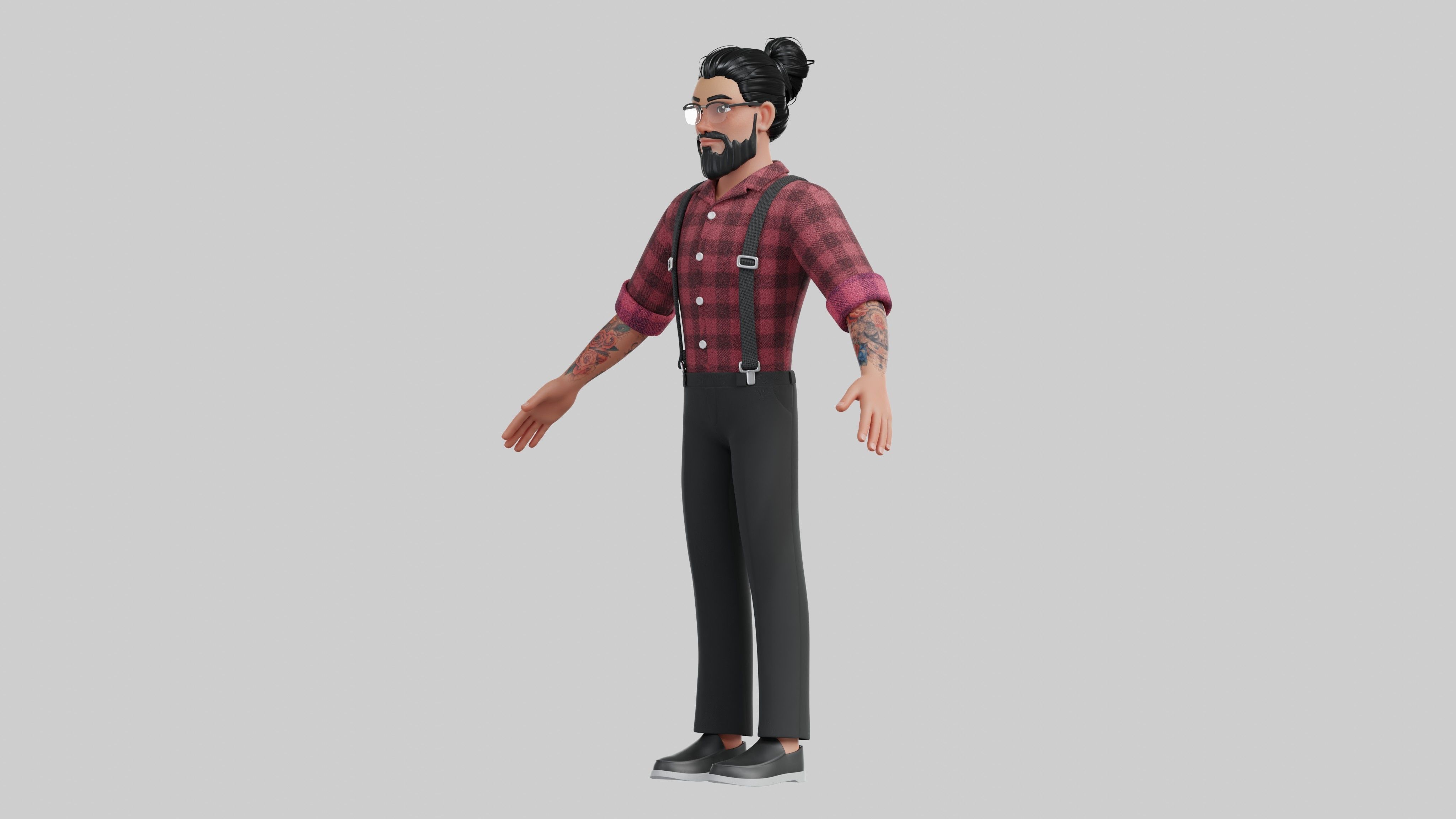 Hipster Man Cartoon Character Low-poly 3D model_13