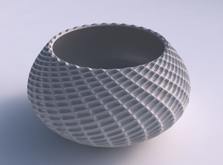 Bowl squeezed twisted with grid piramides 2 3D print model_0