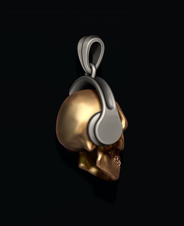 skull with headphones pendant 3D print model_6
