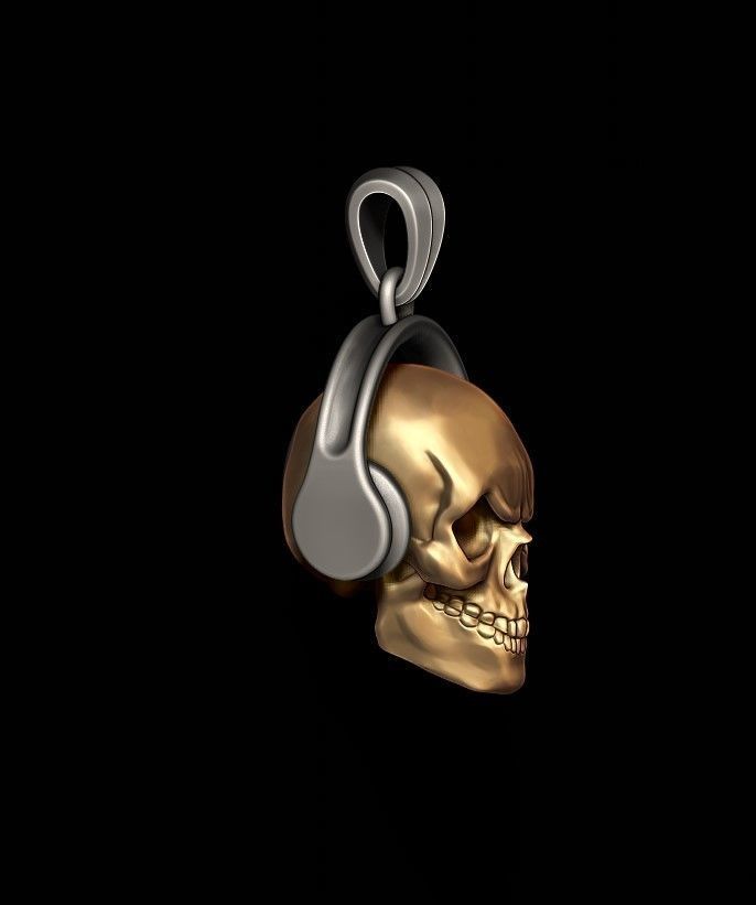skull with headphones pendant 3D print model_3