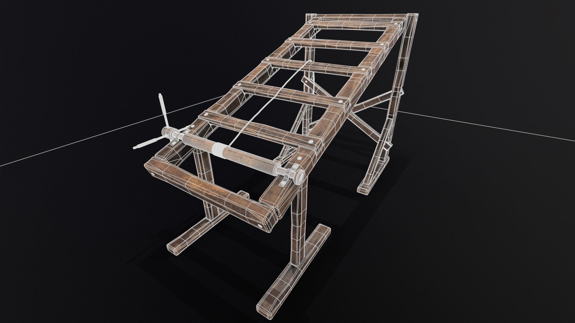 Medieval Rack Torture Device Low-poly 3D model_9
