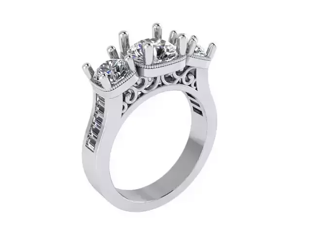 Three Stone Cushion Cut Ring 4008